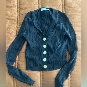 Proenza Schouler Teal Ribbed Button-Front Cardigan